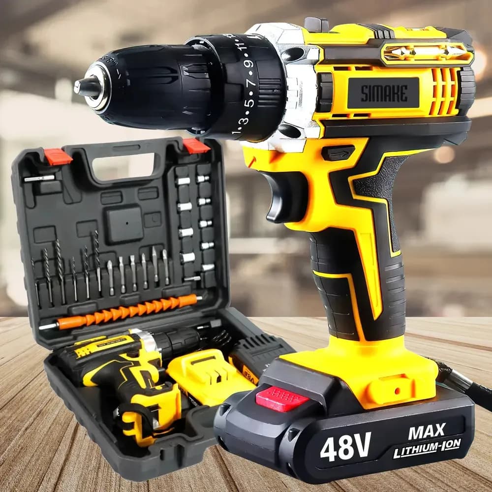 Parafusadeira Furadeira C 2 Baterias Maleta Kit Completo LED Eixo Flexivel Varios Niveis Torque Simake