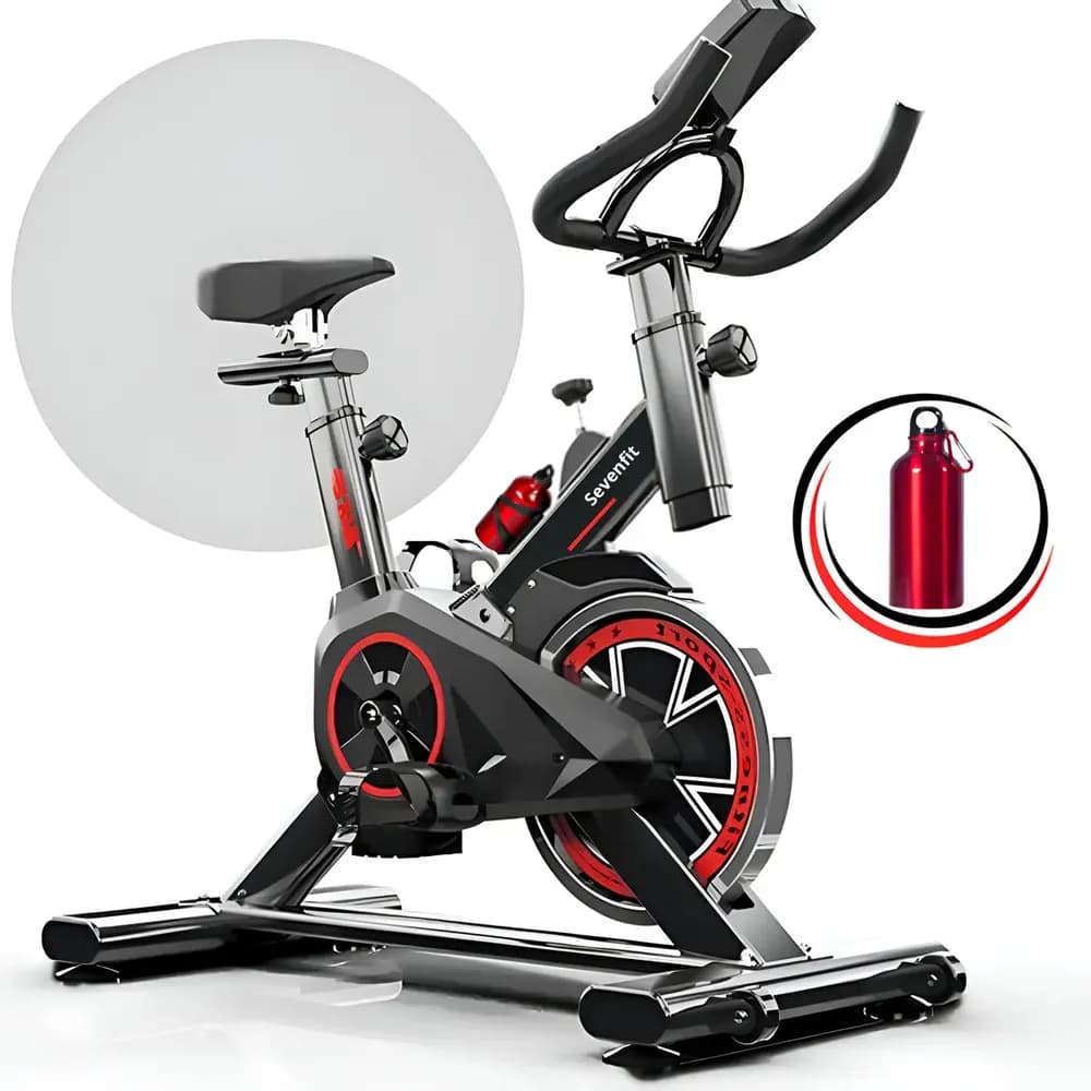 Bicicleta Ergométrica Fitness Para Cardio e Musculação com Base Cor Preto e Vermelho 6kg Inércia Marca Sevenfit