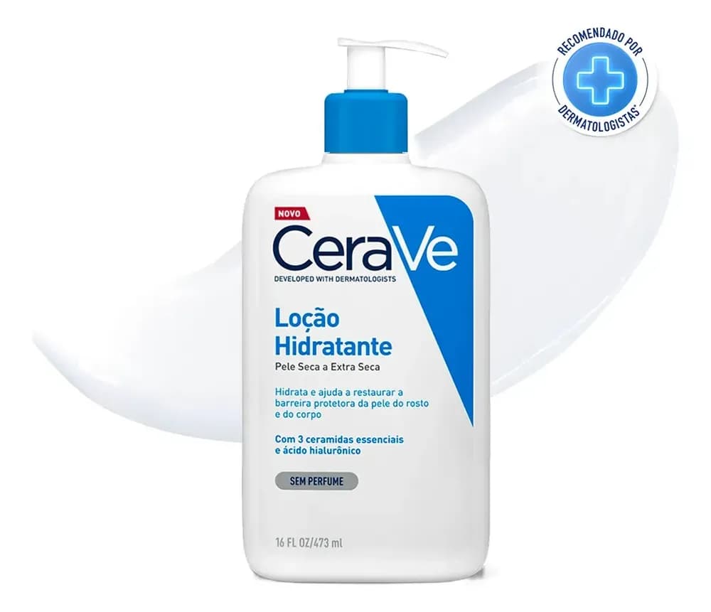 Loção Hidratante Corporal Sem Perfume com Ceramidas Essenciais e Acido Hialurnico Textura Fluida Cerave 473ml
